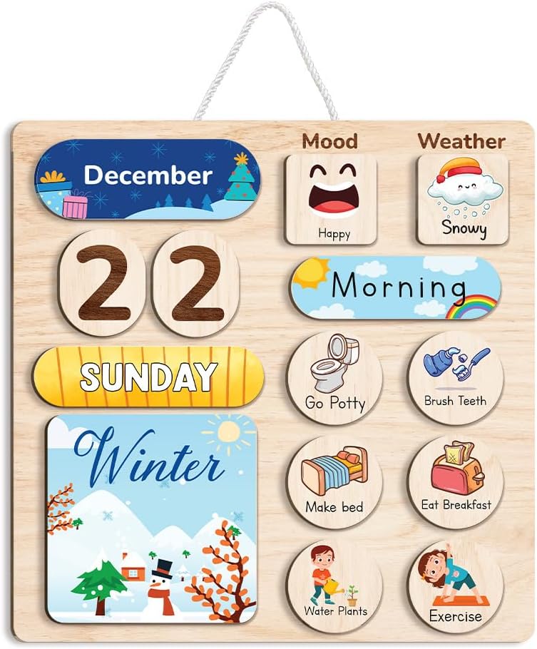 TinyKidz Store Wooden Daily Routine Chart, Kid Calendar, Routine Chart for Toddlers, Morning Bedtime Routine Chart for Toddlers (06) - Image 1